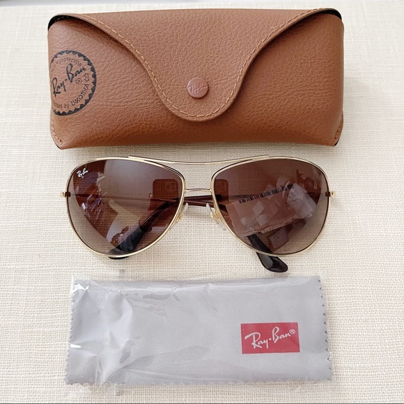 NEW RAY BAN men’s gold aviator sunglasses 3293
